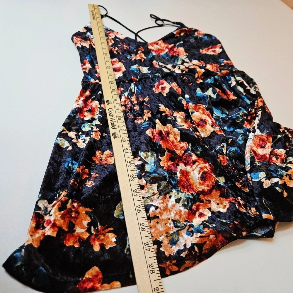Rue 21 Womens Velvet Dark Floral Babydoll Romper Dress Large Festival Whimsigoth